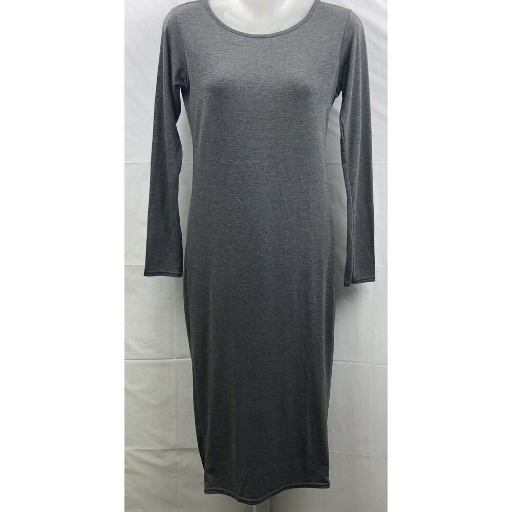 Nice Collection Dress Women Sz S/M Gray Midi Bodycon Scoop Neck Stretch Viscose